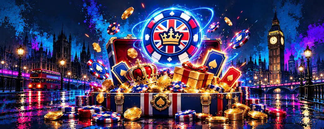 Britsino casino bonus artwork showing chips and a welcome gift
